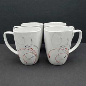 Corelle Splendor Mugs White Porcelain Mugs With Red Gray Swirls